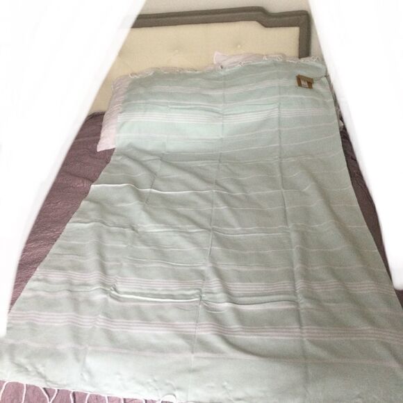 NWT beach blanket aqua, white, fringe - Picture 1 of 8